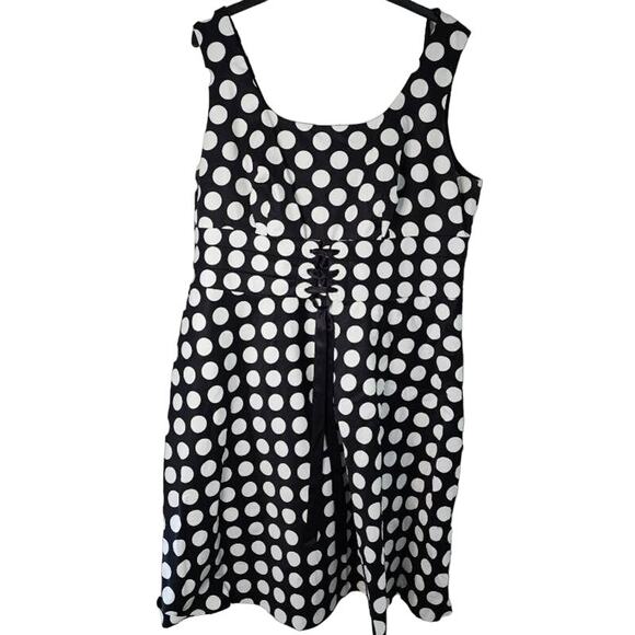Donna Ricco New York Dress sz 20W black with white polka dots and lace up bodice - Picture 1 of 6